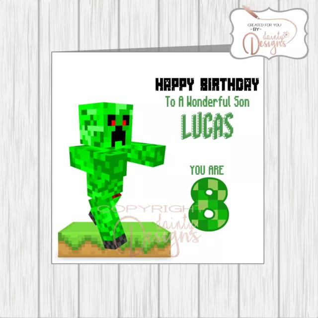 Personalised Creeper Birthday Card Gamer Boy Son Grandson Nephew Godson Brother