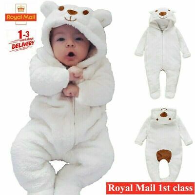 Newborn Baby Boy Girl Kids Bear Hooded Romper Jumpsuit Bodysuit Clothes Outfits