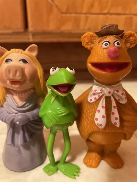 Vintage 1978 The Muppet Show Fozzie, Kermit And Miss Piggy Stick Puppet 4 inch