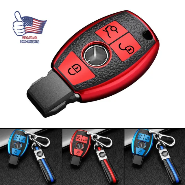 3 Button Remote Key Fob Cover Case Shell TPU Leather For Mercedes Benz 3 Color