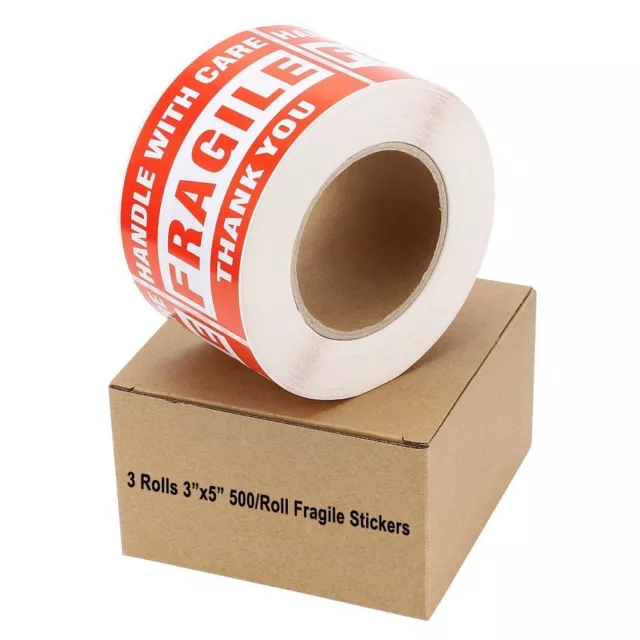 3 Rolls 500/Roll 3x5 Fragile Handle with Care Thank You Label Sticker Easy Peel