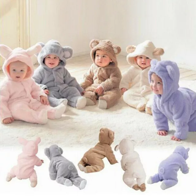 Newborn Baby Boy Girl Kids Bear Warm Hooded Romper Jumpsuit Bodysuit Outfits