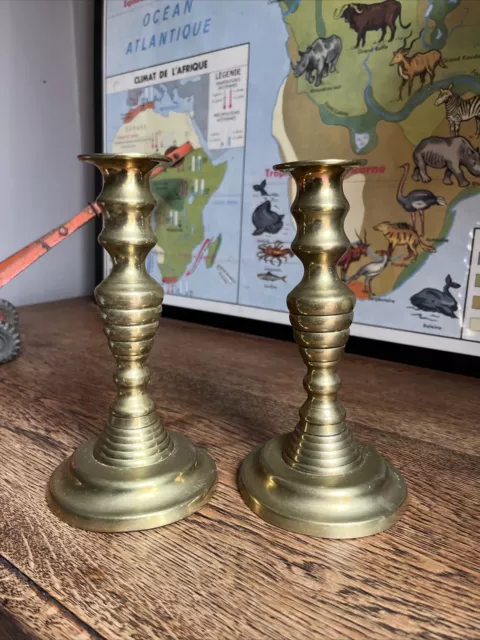 Pair Brass Candle Stick  Vintage Antique 19cm Tall Victorian - Holders SEE INFO