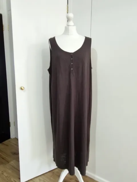 Eileen Fisher Midi Kleid XL grau Jersey ärmellos 1/4 Knopf Hanf Baumwollmischung