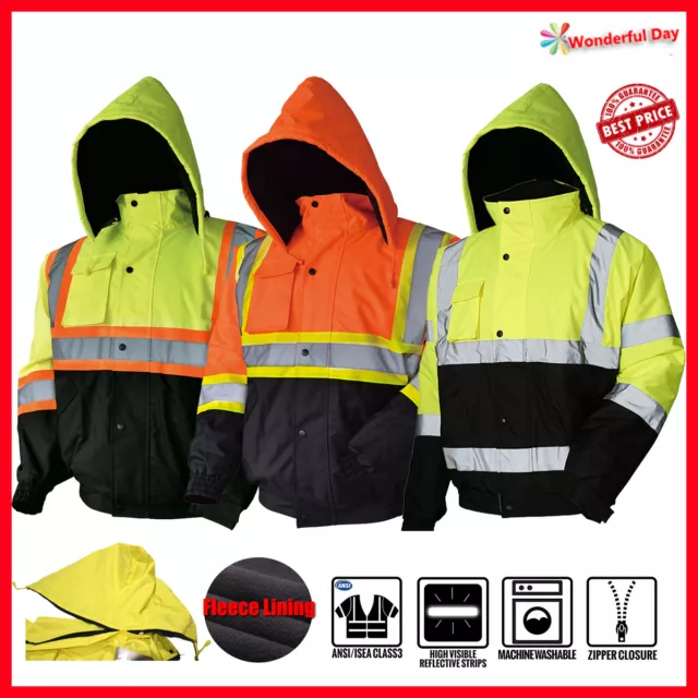 Hi-Vis Insulated Safety Bomber Reflective Class 3 Winter Jacket Warm Lined Coat
