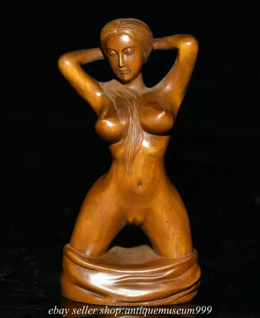 4.8" Old Chinese Boxwood Handwork Beautiful Woman Sexy Naked Sculpture