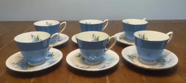 Set of 6 Royal Albert Forget Me Not Floral Cups & Saucers