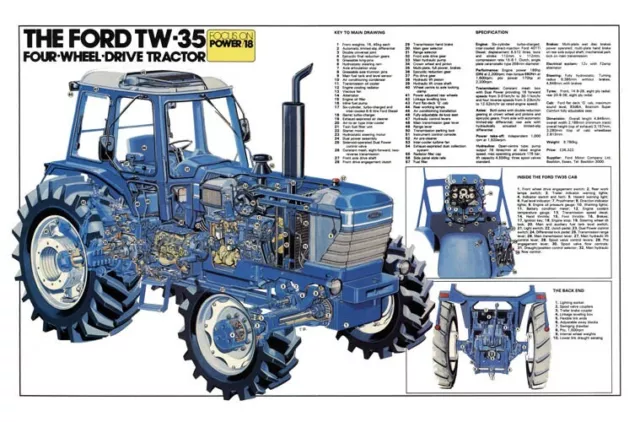Vintage Ford Tractor Tw35 Cutaway Sales Brochure/Poster Advert A3