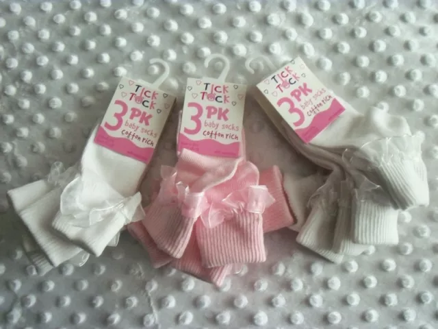 Joblot De 3 Parts De 3 Chaussettes Bébé - Taille 0-21/2-Rose-Blanc Par Tick Tock