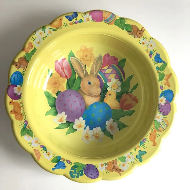 Vtg Large Plastic Easter Bowl Bunny Chick Painted Egg Butterfly Daffodils Ullman