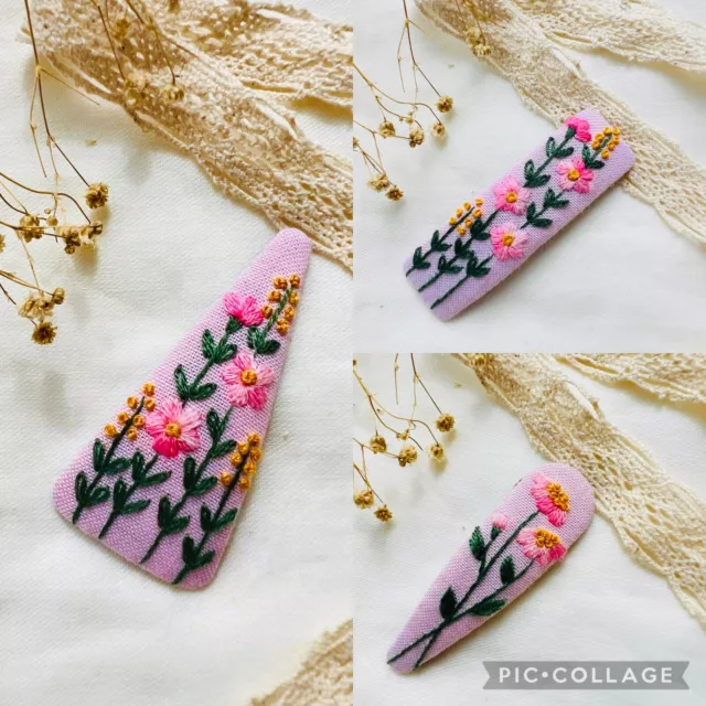 Set of 3 floral Embroidered Hair Clip 7cm| Unique gift for girl | Handmade