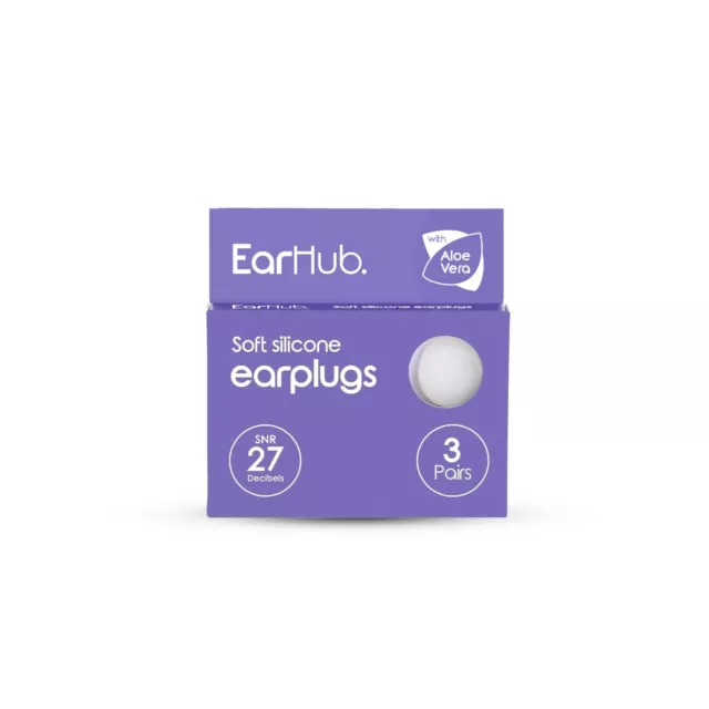 EarHub soft silicone earplugs SNR 27 dB ear plugs with aloe vera - 3 Pairs