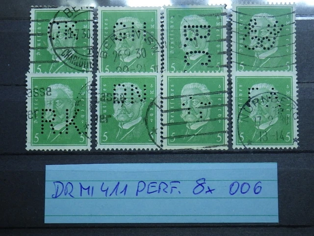Deutsches Reich 8 x MI. 411 Perfin Perfins Firmenlochung Lot gestempelt 006