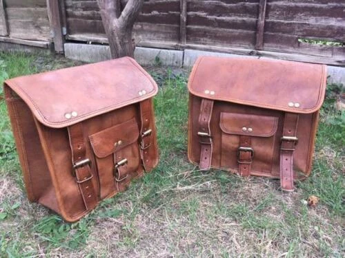 Ensemble de sacoches de selle de vélo en cuir marron vintage faites main - France