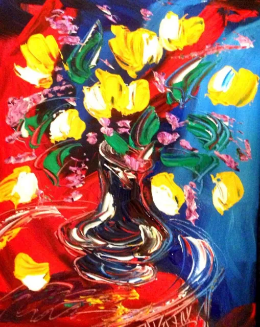 Flowers  Vase  abstract SIGNED  Original Oil Painting canvas IMPRESSIONIST