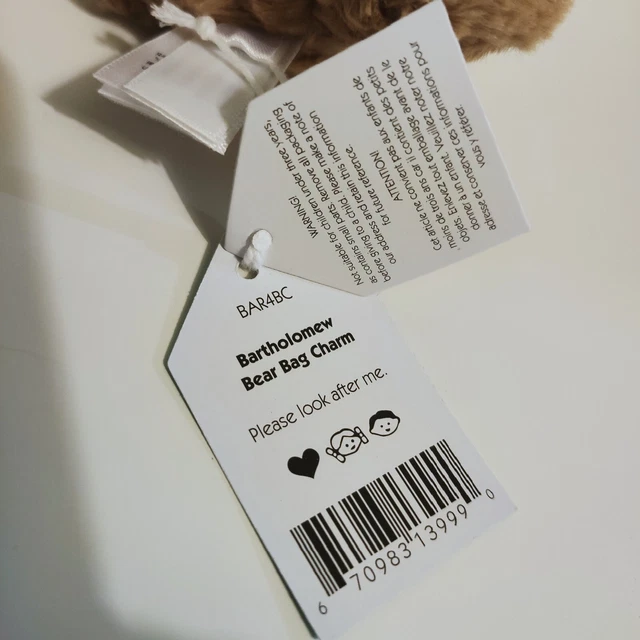 JELLYCAT BARTHOLOMEW BEAR Bag Charm Keyring Keychain New With Tags £24.