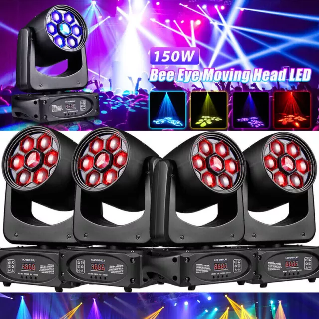 2/4X 150W 7LED Bee Eye Gobo Moving Head Stage Light RGBW Spot DMX Beam DJ Disco