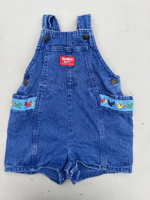 Vintage Oshkosh Bgosh Vestback Shortalls Boys Denim Bubble Airplane 2t 3t