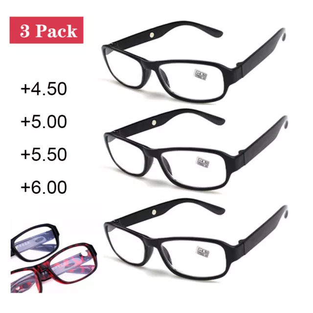 3 pcs  Reading Glasses +4.50 +5.00 +5.50 +6.00  Strength Black Red Plastic Frame