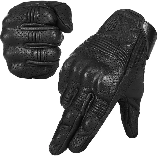 ILM Touchscreen Goatskin Leather Motorcycle Motorbike Power Sports Racing Gloves