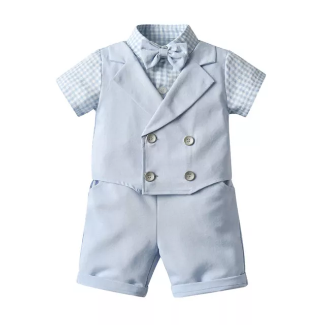 Kids Boys Gentleman Outfit Suit Formal Fake-Two Shirt Tops Pants Baby Birthday