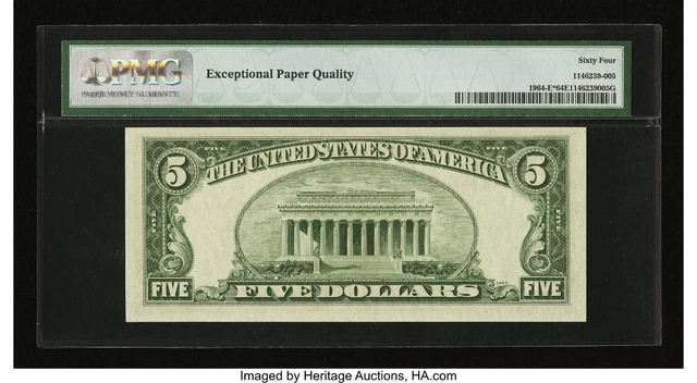 1950C $5 Federal Reserve Note - 1964-E* - Star - PMG 64 EPQ - Richmond 2