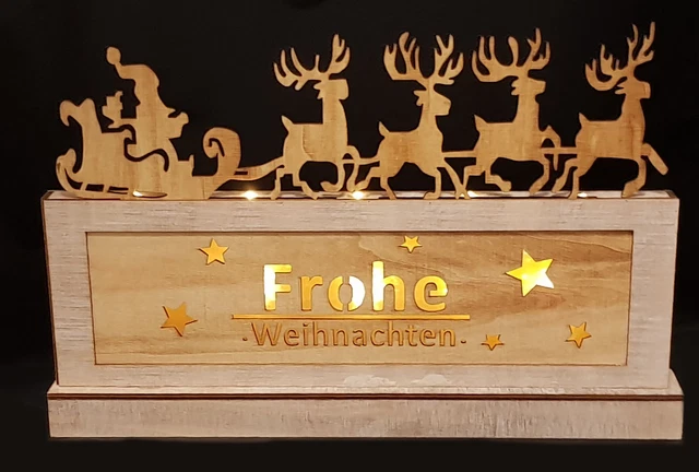 Holz Deko Leuchte "Frohe Weihnachten" - 10 LED - Fensterdeko Tischdeko Lampe