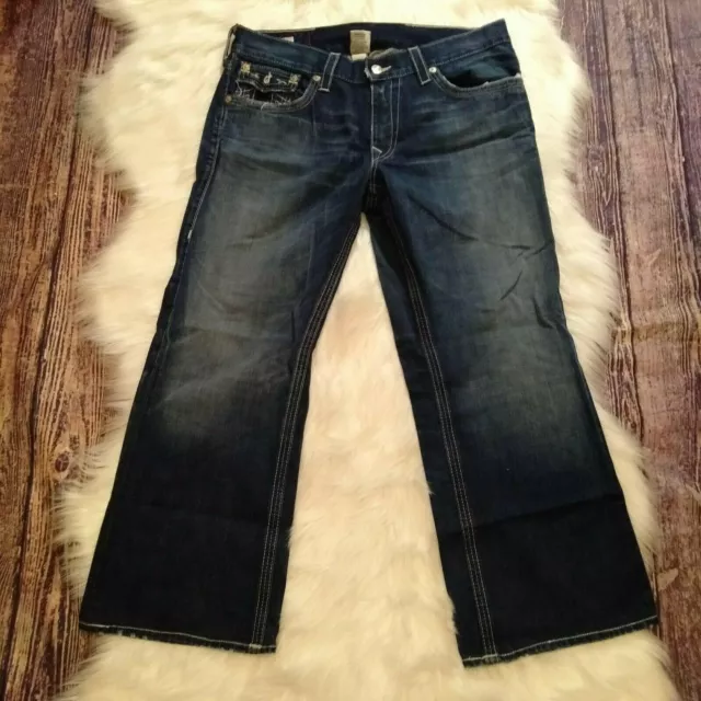 True Religion Billy Bootcut Flare Jeans Mid Rise Mens 38x28 Dark Wash Denim