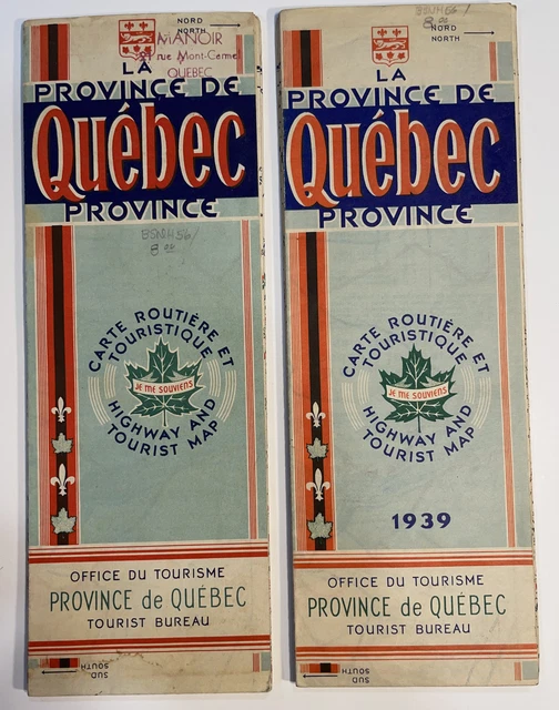 PROVINCE OF QUEBEC Canada Official Highway Road Map 1938 & 1939 Vintage
