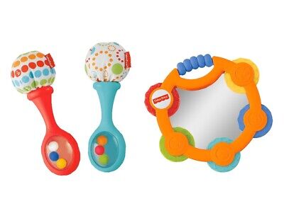 Fisher-Price - TAMBOURINE & MARACAS GIFT SET - Set of 3 Musical Baby Toys
