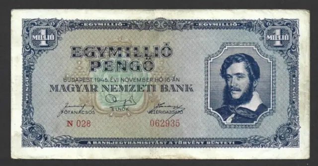 1 000 000 Pengo Very Fine-Fine Banknote From  Hungary 1945 Pick-122