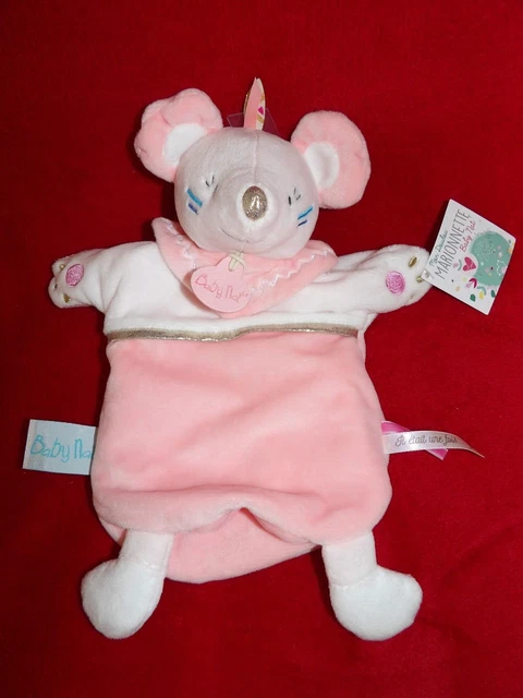Doudou Marionnette BABYNAT Tipioux  Souris Rose Et Blanche BN0463