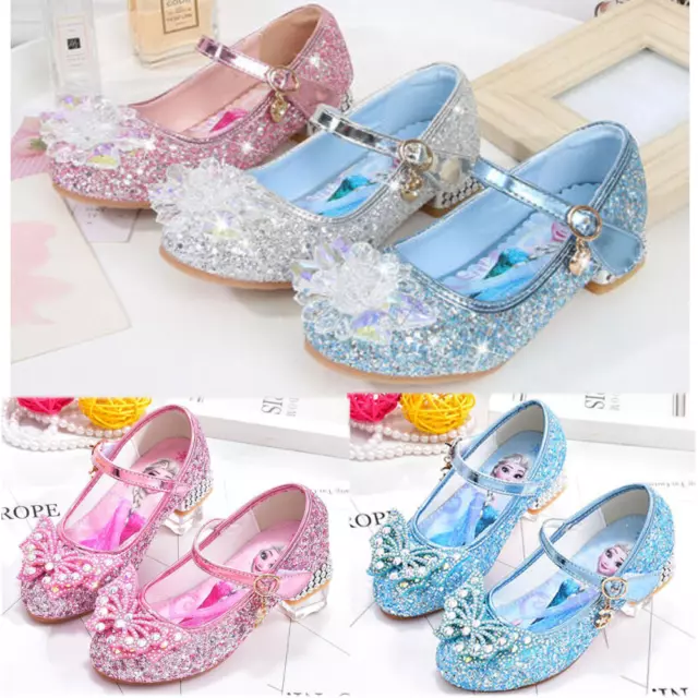 Kids Elsa Princess Shoes Girls Party Sequins Bow Glitter Fancy Dress Sandals UK