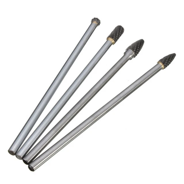 4x Rotary Burr 1/4 6mm Shank 150mm Long Carbide Cutter CNC Engraving Bit Set