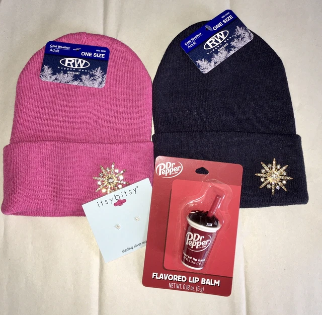 Itsy Bitsy Sterling Silver Stud Earrings & Rugged Wear Knit Hats (2) & Lip Balm