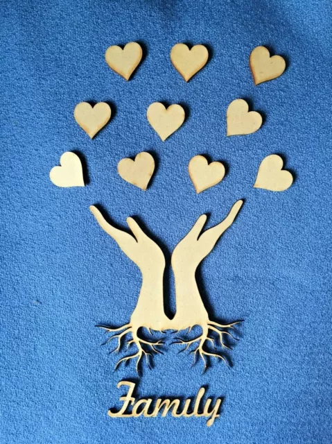 Wooden MDF Family Hands of Life  Tree  Craft Shape Blank with 10 free hearts