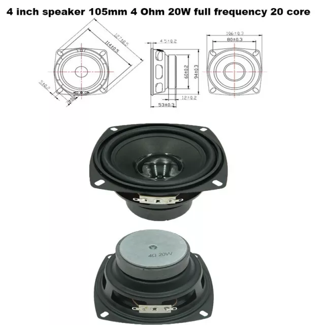 4" inch 4Ohm 20W HIFI Bass Audio Speaker Woofer Subwoofer Loudspeaker 105mm