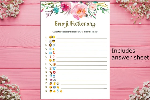 Tea Pictionary PRINTABLE EMOJI PICTIONARY- Bridal Shower game / Kitchen tea game / Hen ...