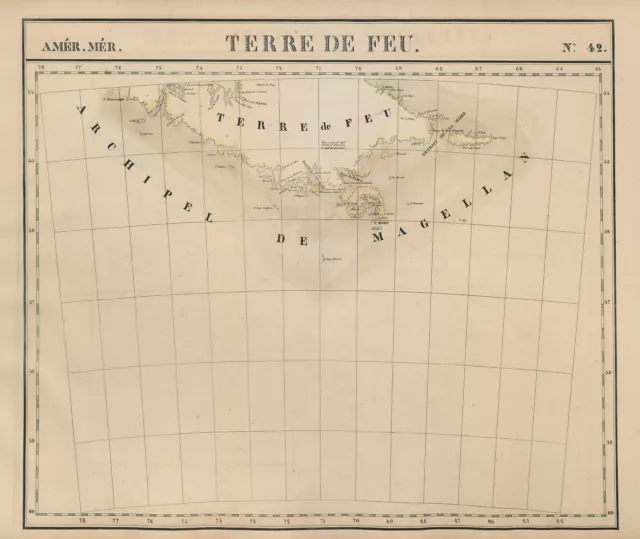 Am�r M�r Terre de Feu #42 Tierra del Fuego Argentina Chile VANDERMAELEN 1827 map