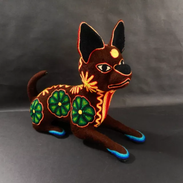 Huichol Yarn Art Dog Figurine Handmade Large Chihuahua Mexican Folk Art Mexico