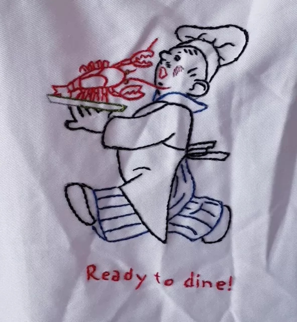 De colección blanco DELANTAL BIB bordado a mano artesanía lindos utensilios OS chef langosta c15