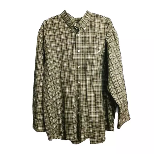 Orvis Shirt Mens XXL 2XL Button Down Long Sleeves Green Brown Plaid Pocket