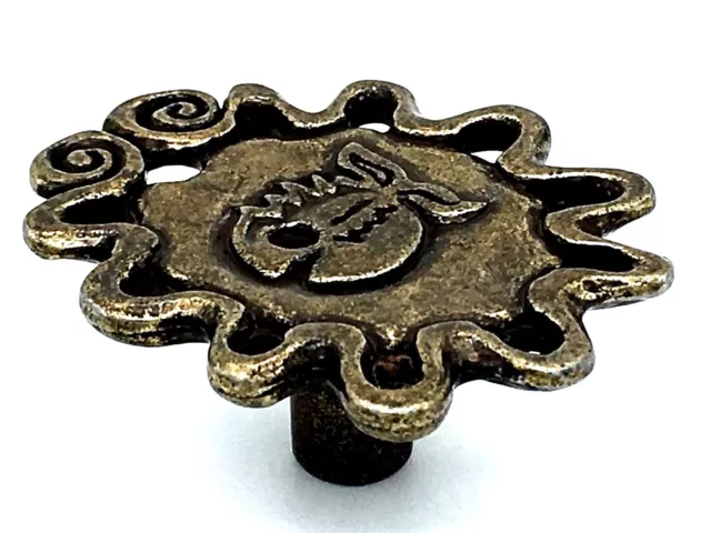 FOSSIL FISH KNOBS 50mm antique brass aztec piranha cupboard drawer knob (527)