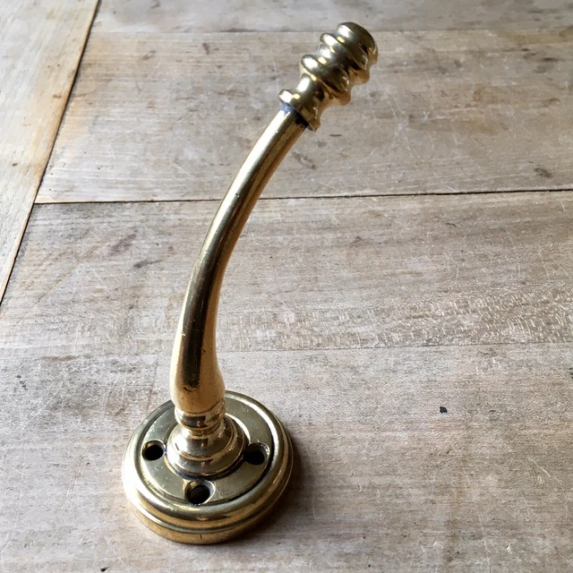 X1 SINGLE Antique Brass Coat Hook Victorian Original Reclaimed Old Vintage 4
