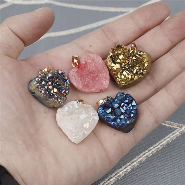 Quartz Crystal Cluster Hollow Heart Pendant Rough Healing Reiki Necklace Jewelry