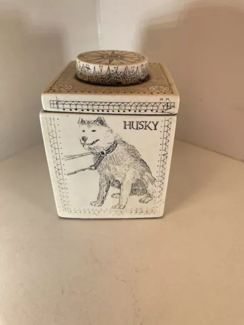 Vtg Replica Scrimshaw Lidded Box- Walrus, Polar Bear, Husky, Dall Sheep, Compass