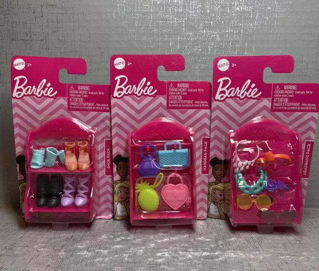 Barbie Accessories Mattel Lot of 3 Packs Shoes Purses Sunglasses Headbands NEW