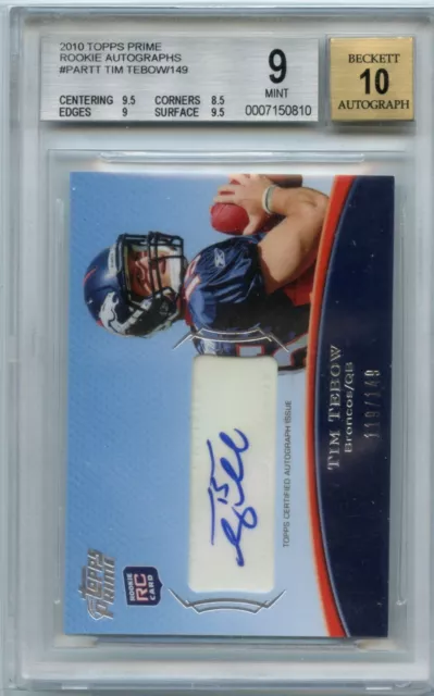 2010 Topps Prime Tim Tebow Rookie Autographs /149 #PARTT BGS 9 10 Auto JESUS