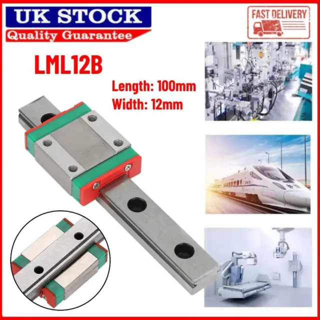 100mm LML12B Black Miniature Linear Guide 12mm Width + Slide Block Durable UK
