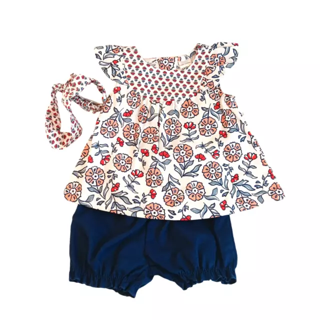 NWT 9 Mo. Carters Girls Baby 3 Piece Floral Shirt Navy Bloomers Set w/ Headband